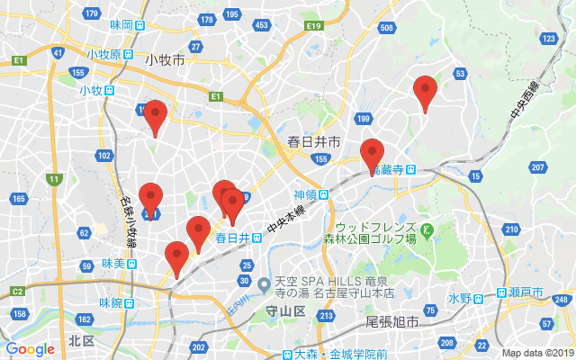 春日井の保険相談窓口のマップ